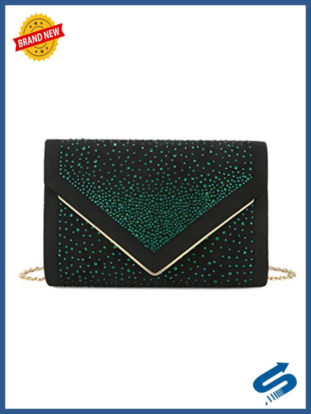 Faux Suede Envelope Clutch Rhinestone Evening Bag with Chain Strap